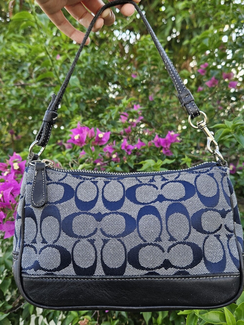 Coach 6094 Navy Blue Signature Jacquard Demi Shoulder Bag Y2K Vintage GUC